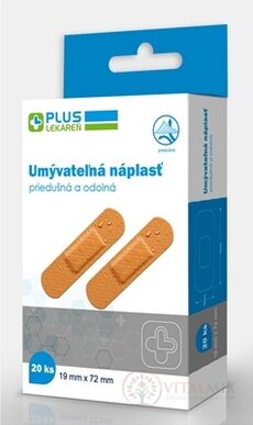 PLUS LEKÁREŇ Náplasť umývateľná priedušná a odolná, 19 x 72 mm, 1x20 ks