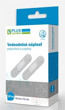 PLUS LEKÁREŇ Náplasť vodoodolná priesvitná a odolná, 19 x 72 mm, 1x20 ks