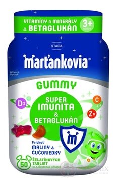 STADA Marťankovia GUMMY Super Imunita & Betaglukán želatínové tablety, príchuť malina a čučoriedka 1x50 ks