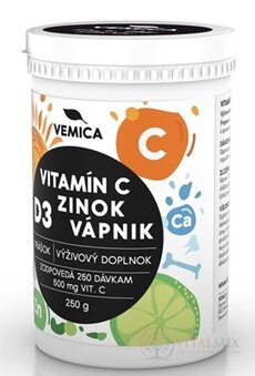 VEMICA Vitamín C + D3 + Zn + Ca prášok 1x250 g