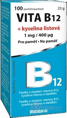 Vitabalans VITA B12 + kyselina listová (1 mg/ 400 mcg) pastilky 1x100 ks