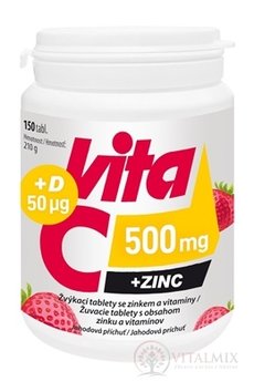 Vitabalans Vita C 500 mg + ZINC + D 50 µg žuvacie tablety s jahodovou príchuťou 1x150 ks