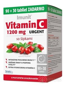 Vitamín C 1200 mg URGENT so šípkami - Imunit tbl s postupným uvoľňovaním 90 + 30 zadarmo (120 ks)