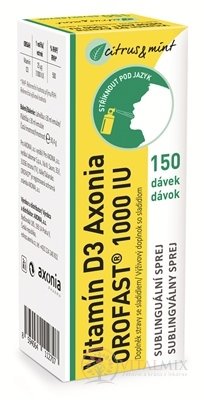 Vitamín D3 Axonia OROFAST 1000 IU sublingválny sprej 150 dávok, príchuť citrus a mäta, 1x30 ml