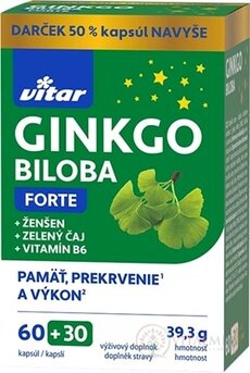 VITAR GINKGO BILOBA FORTE cps + ženšen + zelený čaj + vitamín B6 60+30 ks (50 % navyše) (90 ks)