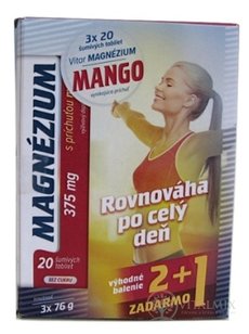 VITAR MAGNÉZIUM 375 mg tbl eff s príchuťou manga (2+1 zadarmo) 3x20 (60 ks), 1x1 set