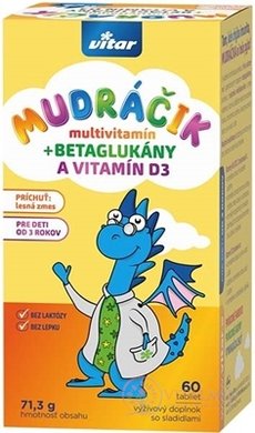 VITAR MUDRÁČIK multivitamín + BETAGLUKÁNY tbl s vitamínom D3 a rakytníkom, príchuť lesná zmes 1x60 ks