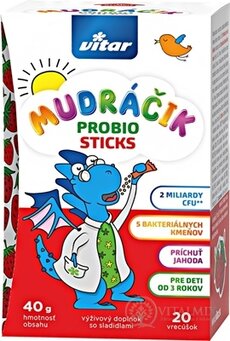 VITAR MUDRÁČIK Probio Sticks prášok vo vrecúškach, príchuť jahoda 1x20 ks