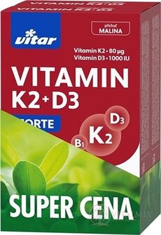 VITAR VITAMIN K2 + D3 FORTE DUOPACK tbl, príchuť malina 2x60 ks (120 ks), 1x1 set