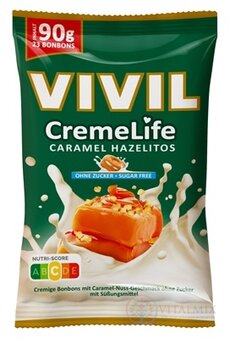 VIVIL BONBONS CremeLife CARAMEL HAZELITOS drops so smotanovou karamelovo orieškovou príchuťou, bez cukru 1x90 g