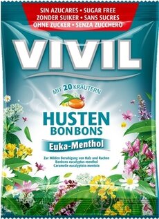 VIVIL BONBONS HUSTEN drops s eukalyptovo-mentolovou príchuťou s 20 bylinami, bez cukru 1x60 g