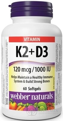Webber Naturals Vitamín K2+D3 120 mcg/1000 IU cps (mäkké gélové kapsuly) 1x60 ks