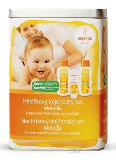 WELEDA NECHTÍKOVÝ dojčenský SET (kúpeľ 200 ml + olej 200 ml + krém 75 ml + darček -  plienka) 1x1 set