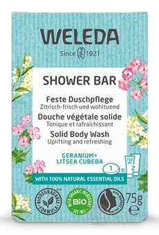 WELEDA SHOWER BAR Aromatické bylinkové mydlo geranium + litsea cubeba, s esenciálnymi olejmi 1x75 g