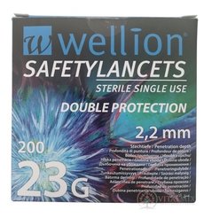 Wellion SAFETYLANCETS 23G - Lanceta bezpečnostná priemer 2,2 mm, sterilná, jednorazová 1x200 ks
