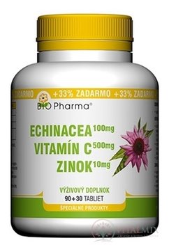 BIO Pharma Echinacea, Vitamín C, Zinok tbl 90+30 (33% ZADARMO) (120 ks)