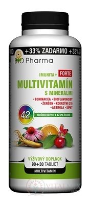 BIO Pharma Multivitamín s minerálmi IMUNITA+ FORTE tbl 90+30 (33% ZADARMO) 42 zložiek (120 ks)