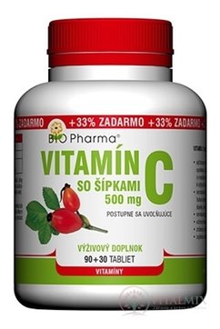 BIO Pharma Vitamín C so šípkami 500 mg tbl 90+30 (33% ZADARMO) (120 ks)