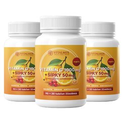 VITALMIX VITAMÍN C 1000mg+ŠÍPKY 50mg FORTE 3X (90+20tbl) ZDARMA 