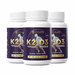 VITALMIX|VITAMÍN K2 100µg + D3 FORTE 3000IU 3x 90+20 TBL ZDARMA