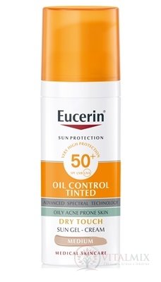 Eucerin SUN OIL CONTROL TINTED SPF 50+ MEDIUM krémový gél na opaľovanie na  tvár, tónovací-stredne tmavý 1x50 ml