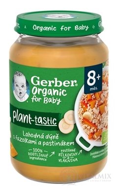 Gerber Organic 100% Rastlinný príkrm tekvica, fazuľka, mrkva, paštrnák, jačmeň (od ukonč. 8. mesiaca) 1x190 g