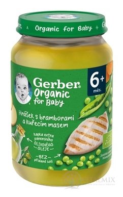 Gerber Organic Mäsovo-zeleninový príkrm hrášok, zemiaky, kuracie mäso (od ukonč. 6. mesiaca) 1x190 g