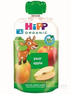 HiPP BIO 100% Ovocie Hruška Jablko kapsička (od ukonč. 4. mesiaca) ovocný príkrm 1x100 g