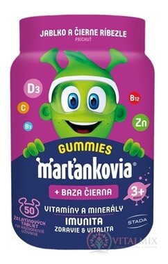 Marťankovia GUMMIES + Baza čierna želatínové tablety, príchuť jablko a čierna ríbezľa 1x50 ks