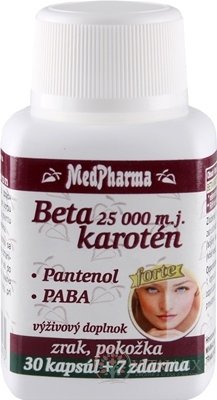 MedPharma BETAKAROTÉN 25.000 m.j.+Pantenol+PABA cps 30+7 zadarmo (37 ks)