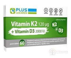 PLUS LEKÁREŇ Vitamín K2 120 μg +Vitamín D3 2000 IU tbl 1x60 ks
