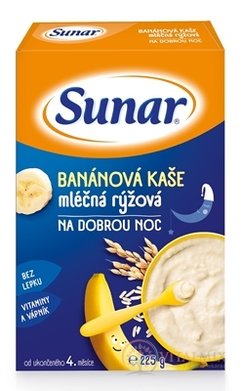 Sunar BANÁNOVÁ KAŠA mliečna ryžová NA DOBRÚ NOC (od ukonč. 4. mesiaca) 1x225 g