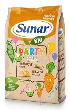 Sunar BIO Chrumky Party mix (hráškové struky a mrkvové kolieska)(od ukonč. 12. mesiaca) 1x45 g